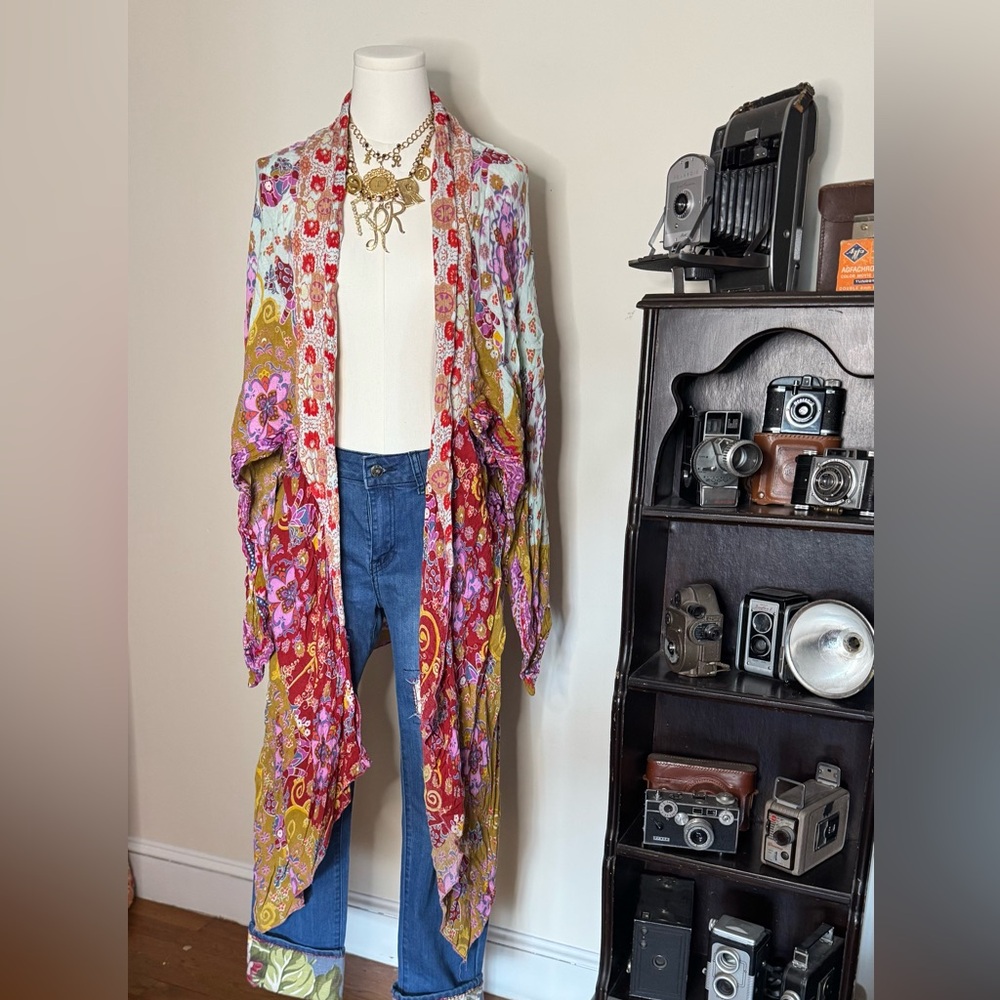 One Size Free People Colorful Floral Women's Kimono coverup